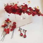 Bridal Set: Flower Tiara + Flower Hair Pin + Drop Earrings