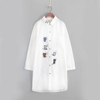 Cat Embroidered Shirt Dress