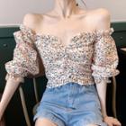 Floral Off-shoulder Cropped Blouse As Shown In Figure - One Size