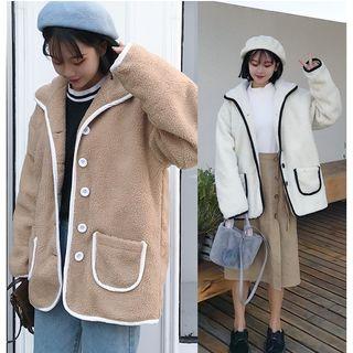 Contrast Trim Fleece Button Coat