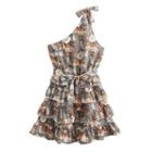 One-shoulder Floral Print Tiered Mini A-line Dress