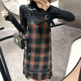 Plaid Jumper Mini Dress As Shown In Figure - One Size