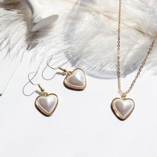 Faux Pearl Heart Dangle Earring / Pendant Necklace