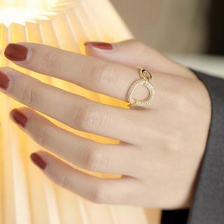 Rhinestone Open Ring 1 Pc - Gold - One Size