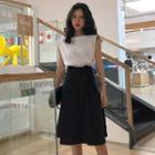 Sleeveless Print Back T-shirt / A-line Wrap Skirt