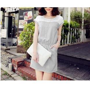 Short-sleeve Color Block A-line Dress