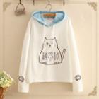 Ear-accent Cat Print Long-sleeve Sweater