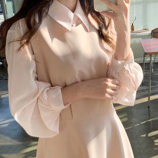 Bishop-sleeve Chiffon Blouse Light Pink - One Size