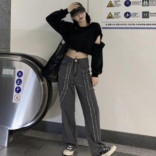 Cropped Pullover / High-waist Wide-leg Jeans
