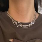 Rhinestone Layered Heart Chain Necklace Silver - One Size