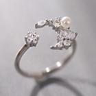925 Sterling Silver Rhinestone Moon & Star Open Ring As Shown In Figure - One Size