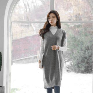 Cap-sleeve Wool Blend Knit Dress