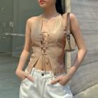 Sleeveless Lace-up Faux-leather Top