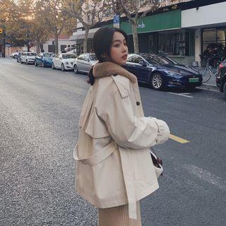 Single Breasted Fleece Collar Trench Jacket