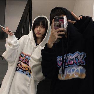 Long Sleeve Graffiti Letter Print Hooded Sweatshirt