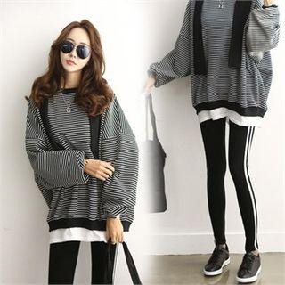 Set: Loose-fit Stripe Sweatshirt + Pipe-trim Leggings
