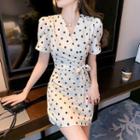 Puff-sleeve Dotted Tie-side A-line Dress (various Designs)