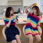 Short-sleeve Striped T-shirt / Short-sleeve Striped Mini T-shirt Dress