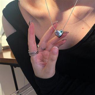 Rhinestone Heart Necklace 1pc - Silver - One Size