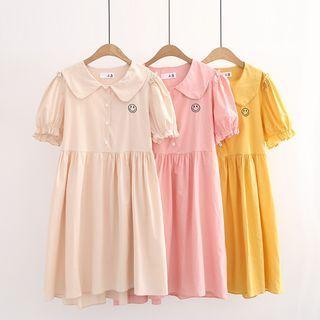 Smiley Face Embroidered Short-sleeve Mini A-line Dress