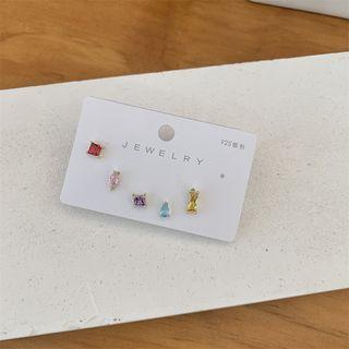Set Of 5: Rhinestone Earring (various Designs) 5 Pcs - Red & Pink & Purple & Blue & Yellow - One Size