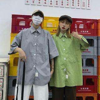 Short-sleeve Plain Loose-fit Shirt