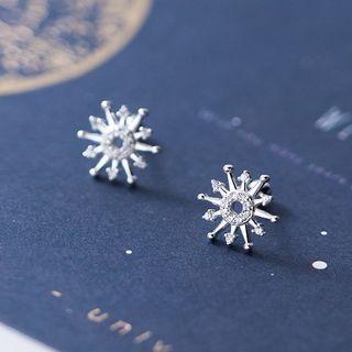 925 Sterling Silver Sun Earring 1 Pair - Silver - One Size