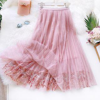 Sequin Midi A-line Pleated Mesh Skirt