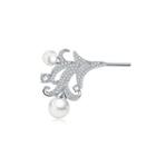 Simple And Elegant Geometric Flower Imitation Pearl Brooch With Cubic Zirconia Silver - One Size