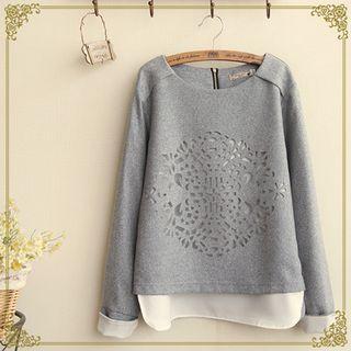 Laser-cut Long-sleeved Blouse