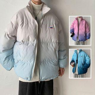 Gradient Lettering Padded Coat