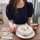 Puff-sleeve Cropped Knit Top