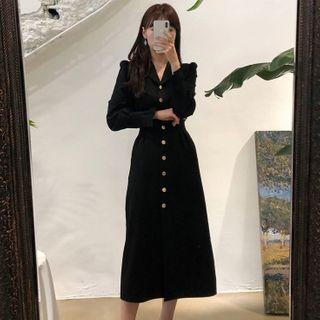Shirred-sleeve Midi A-line Shirtdress
