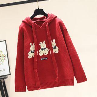 Rabbit Embroidered Hooded Sweater