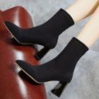 Fabric Block Heel Ankle Boots