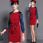 Long-sleeve Bow-accent Sheath Dress