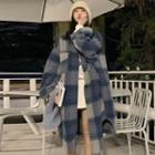 Plaid Woolen Coat Blue - One Size