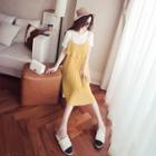Set: Short-sleeve T-shirt + Spaghetti Strap Ruffled Chiffon A-line Dress