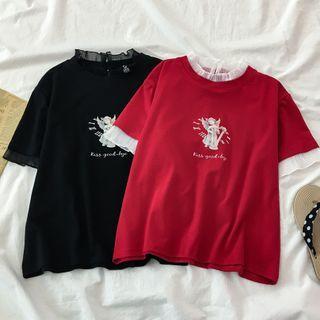 Short-sleeve Graphic Print Mock-neck T-shirt