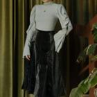 Set: Bell-sleeve Top + Midi A-line Skirt + Pendant Necklace