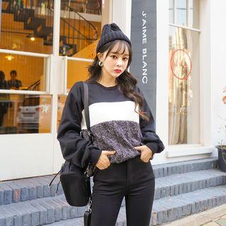 Herringbone-panel Loose-fit Pullover Black - One Size