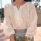 Puff Sleeve Dotted Blouse White - One Size