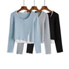 Set: Long-sleeve Button-up T-shirt + Plain Tank Top