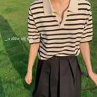 Two Tone Striped Button-up Top As Shown In Figure - One Size