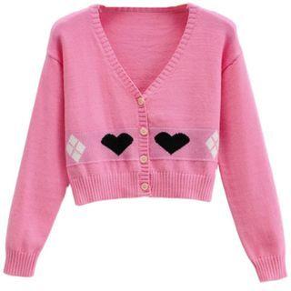 Heart Print Cardigan Z802 - Pink - One Size