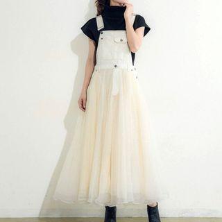 Denim Panel Mesh Jumper Dress