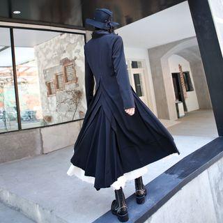 V-neck Pleated Long-sleeve Dress