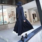 V-neck Pleated Long-sleeve Dress