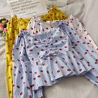 Boatneck Strawberry-print Drawstring Crop Top In 5 Colors