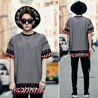 Set: Print Short-sleeve T-shirt + Mesh Top